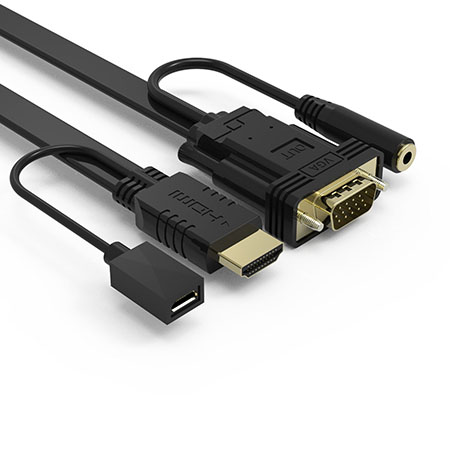 HDMI/M to VGA/M Flat Cable w/ Audio 3.5 ST/F & Micro USB/F Power