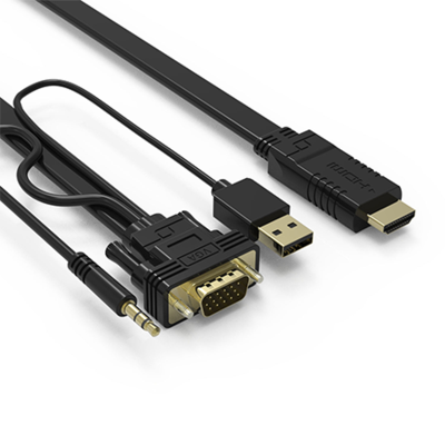 FondAV HDMI to VGA Flat Cable (OD:3.7x12.7mm) w/ Audio 3.5 ST/M & USB A/M Power