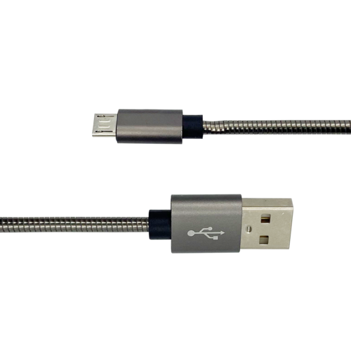 USB2.0 A Male TO Micro 5P Cable Aluminum Alloy + Stainless Steel Hose 2.4A Max