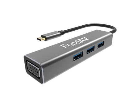 4 in 1 USB C Hub to 3*USB3.0 A and VGA Docking Station